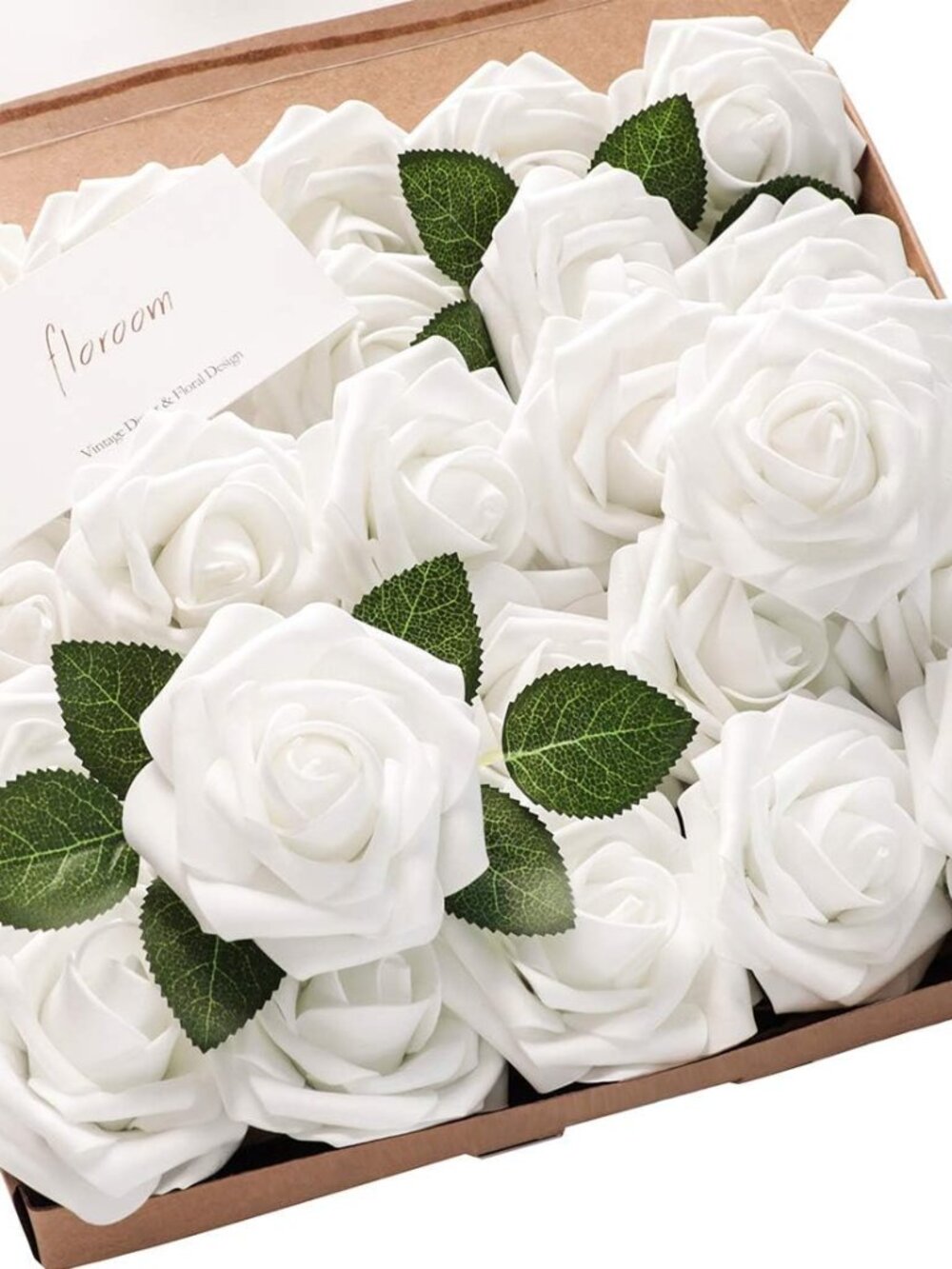 Artificial Flowers 50pcs Realistic White Foam Fake Roses with Stems for DIY Wedd